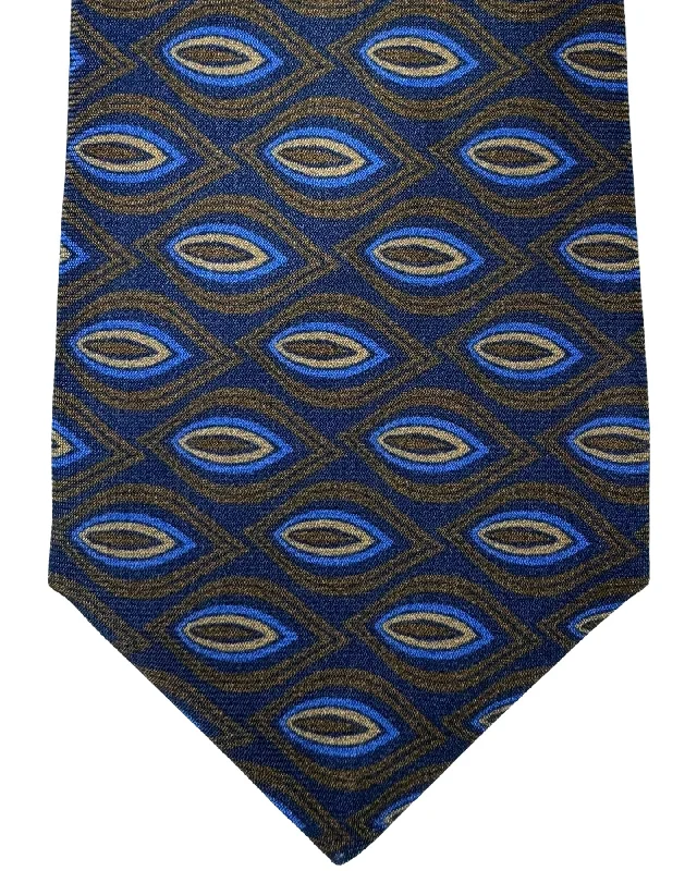 Men's tie with subtle dots and lines design-Kiton Tie Yellow Brown Navy Leaf - Sevenfold Necktie