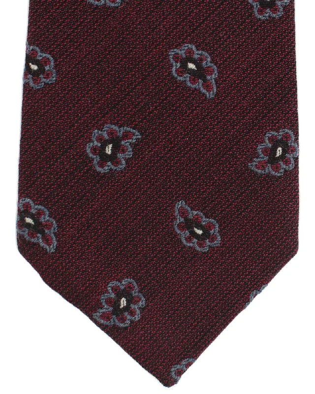 Men's tie with subtle patterns for upscale events-Kiton Wool Cotton Tie Burgundy Paisley - Sevenfold Necktie FINAL SALE