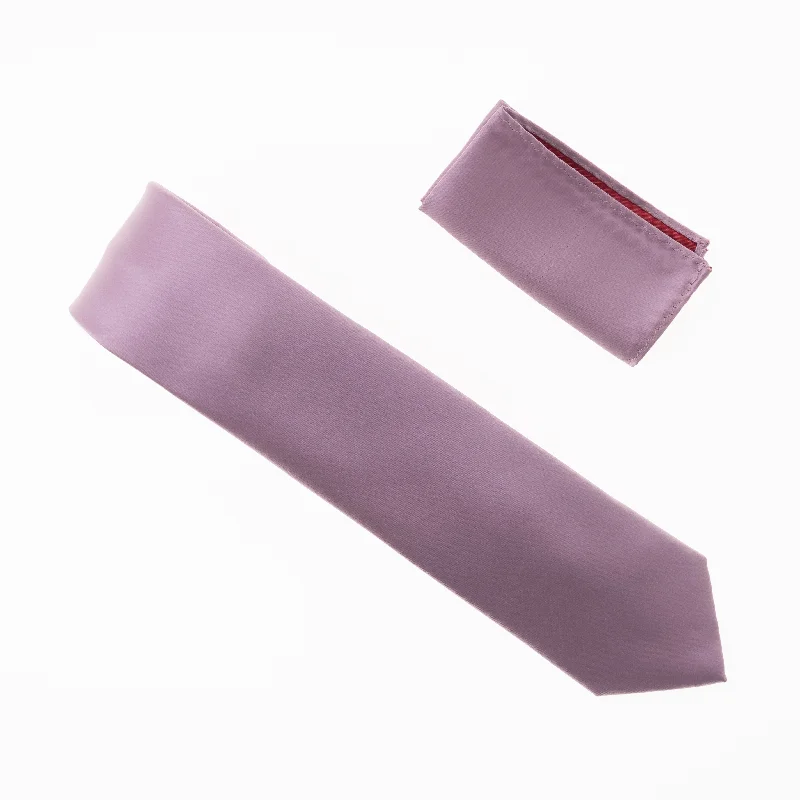 Stylish men's tie with a trendy chevron design-Lavender Haze Satin Finish Silk Necktie with Matching Pocket Square