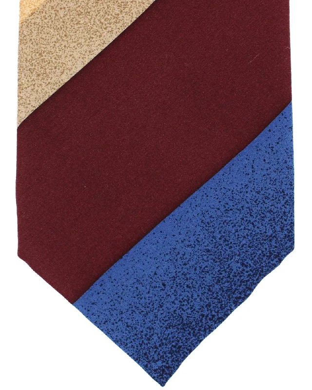 Men's tie for a festive corporate event-Leonard Tie Maroon Blue Burgundy Floral Stripes - Vintage Collection