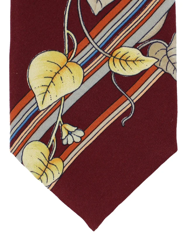 Best necktie for a formal office gathering-Leonard Tie Maroon Gray Floral Stripes - Vintage Collection