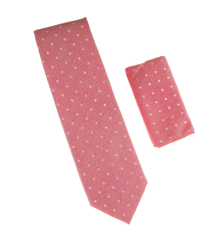 Stylish men's tie for business and social events-Light Pink With Silver Dots Extra Long Tie With Matching Pocket Square