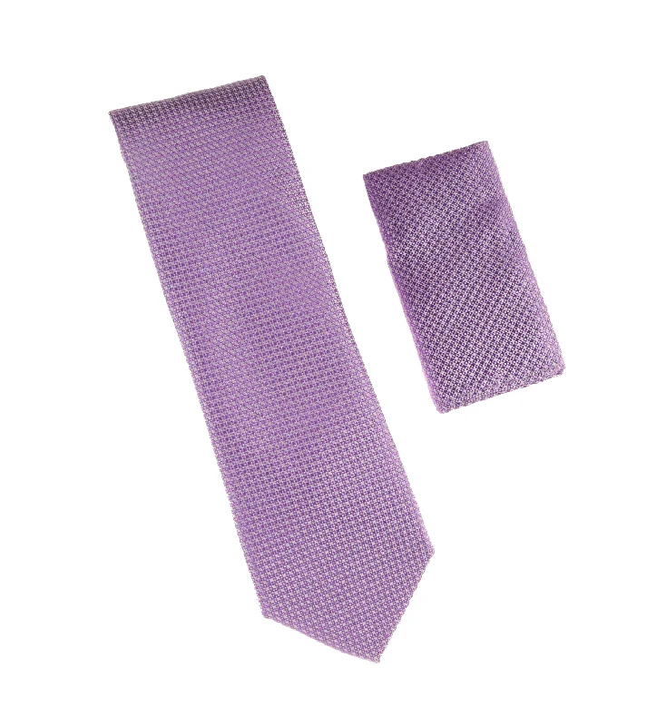 Men's tie with subtle textures for everyday office wear-Light Purple With Purple Squared Design Extra Long Tie with Matching Pocket Square