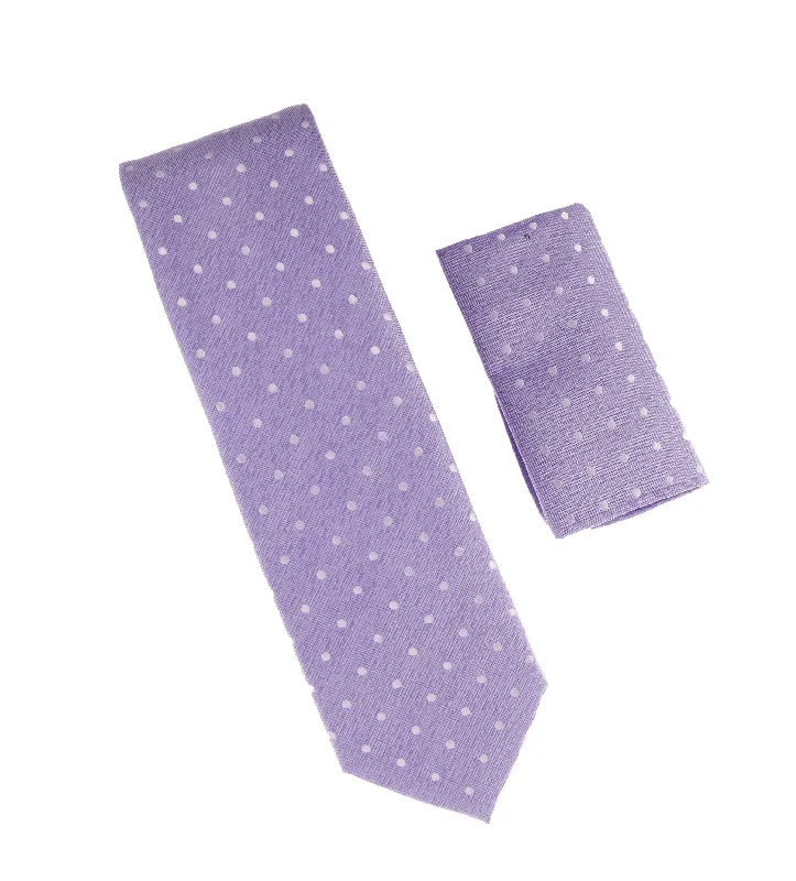 Men's tie with a trendy color palette for casual wear-Light Purple With Silver Dots Extra Long Tie With Matching Pocket Square