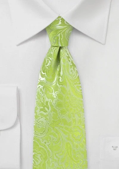 Men's tie with sleek satin texture-Lime Floral Paisley Necktie