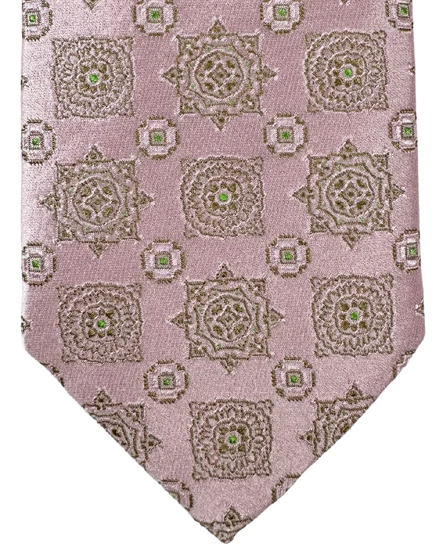 Best tie for men with geometric prints-Luigi Borrelli Sevenfold Tie Pink Medallion Design ROYAL COLLECTION - SALE