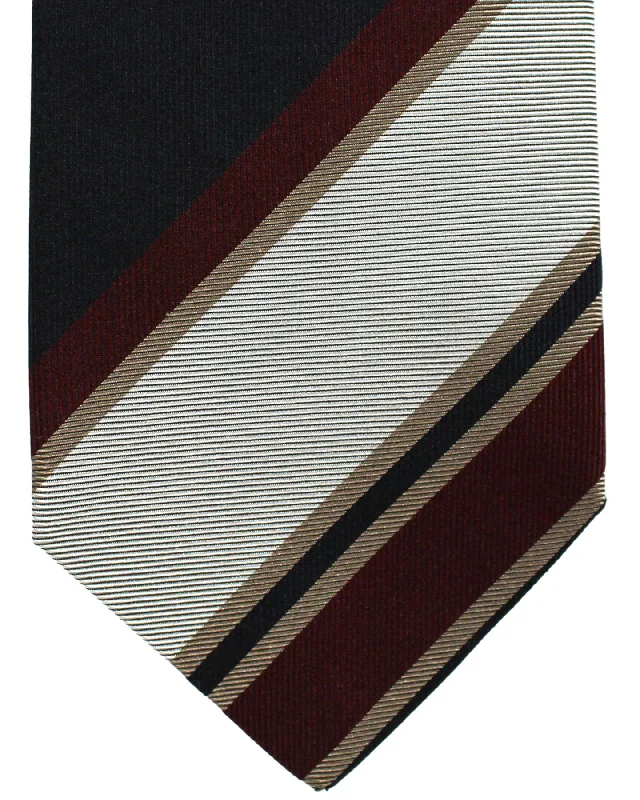 Men's tie with vibrant colors for upscale parties-Luigi Borrelli Silk Tie Black Gray Maroon Stripes