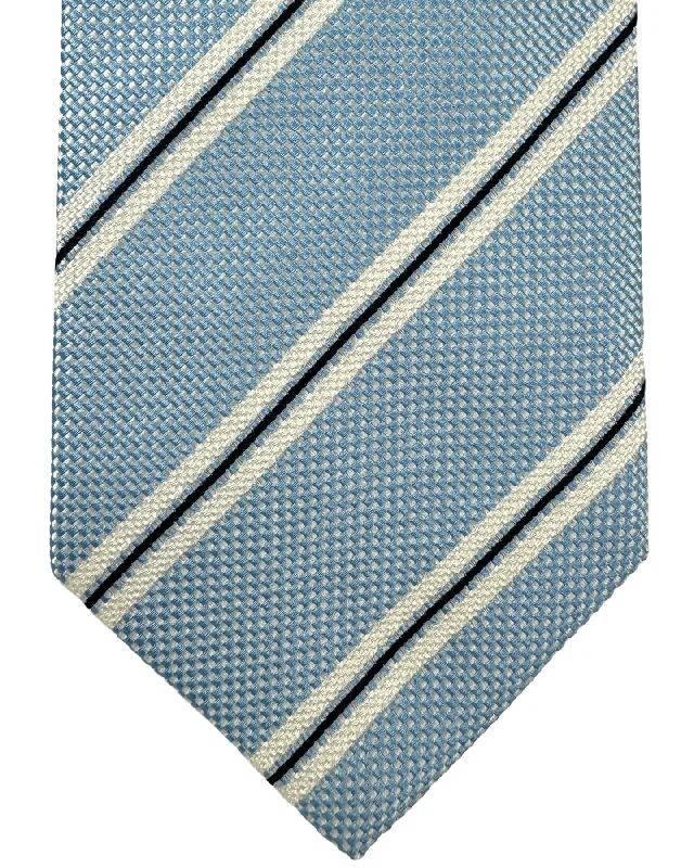 Best men's tie for wedding receptions-Luigi Borrelli Silk Tie Blue Silver Navy Stripes