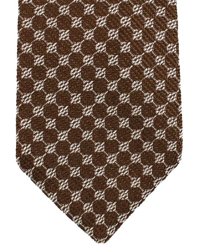 Stylish men's tie with a trendy chevron design-Luigi Borrelli Silk Tie Brown Geometric SALE