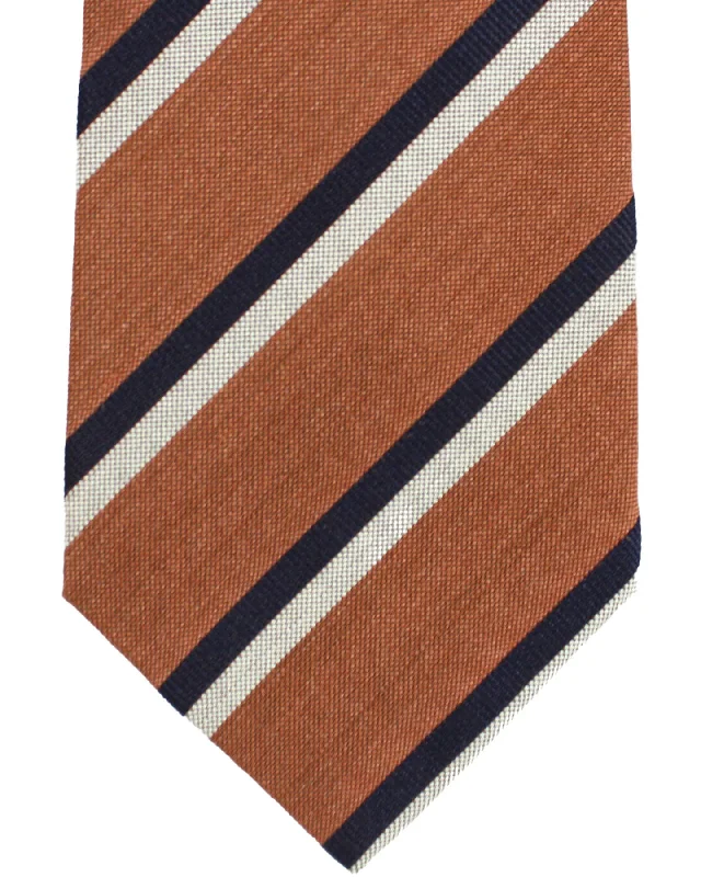 Designer men's necktie for special occasions-Luigi Borrelli Silk Tie Brown Gray Black Stripes SALE