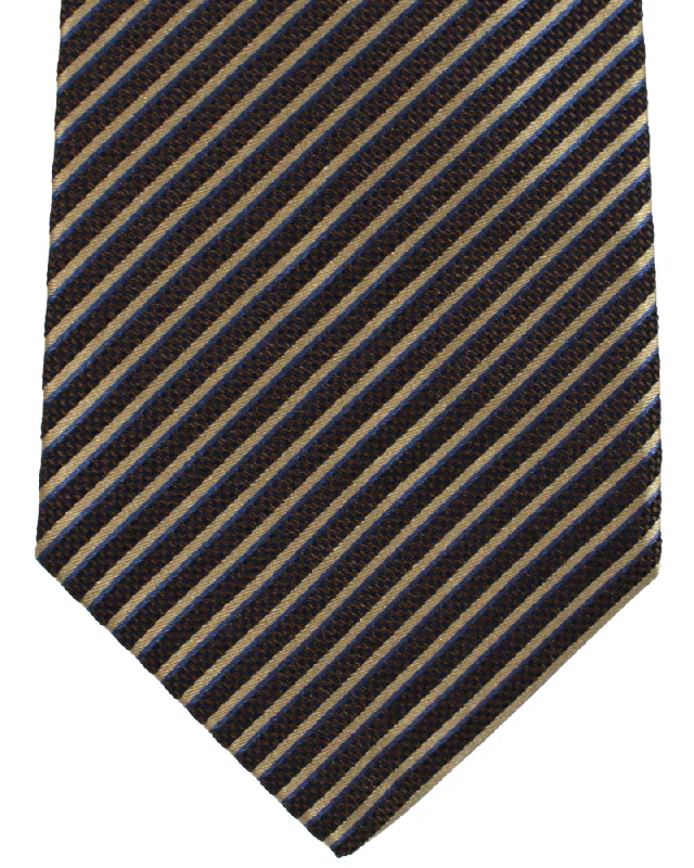 Classic men's tie for a professional business dinner-Luigi Borrelli Silk Tie Brown Navy Stripes