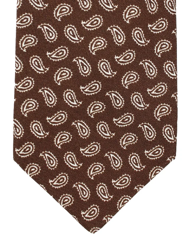 Men's tie with modern textures for work-Luigi Borrelli Silk Tie Brown Paisley