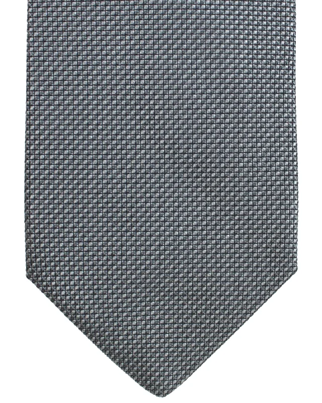 Men's slim tie for business casual look-Luigi Borrelli Silk Tie Charcoal Gray Micro Check Design