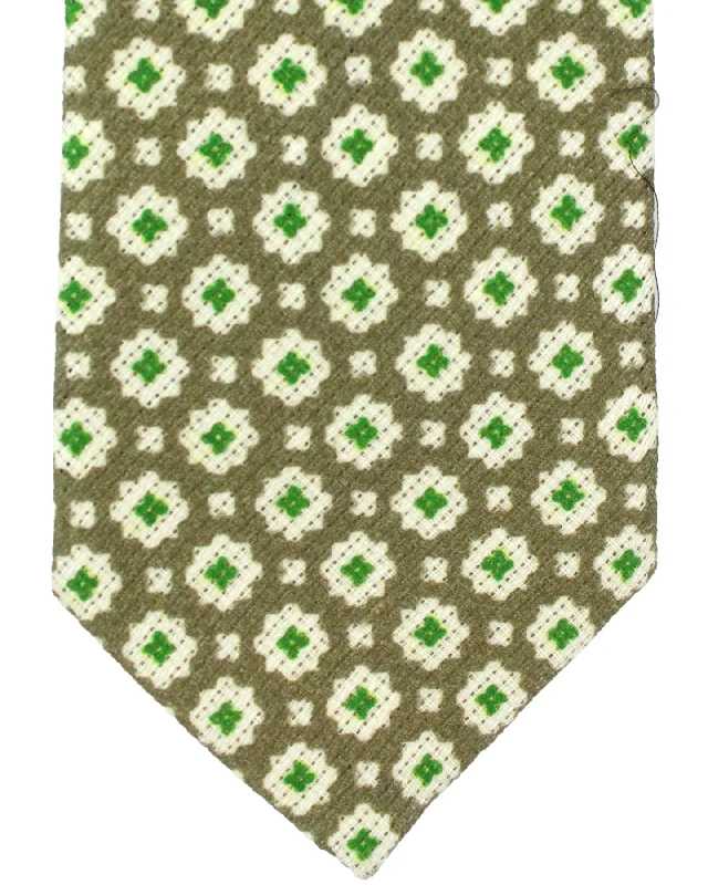 Men's tie with high-quality silk fabric-Luigi Borrelli Silk Tie Gray Green Medallions SALE