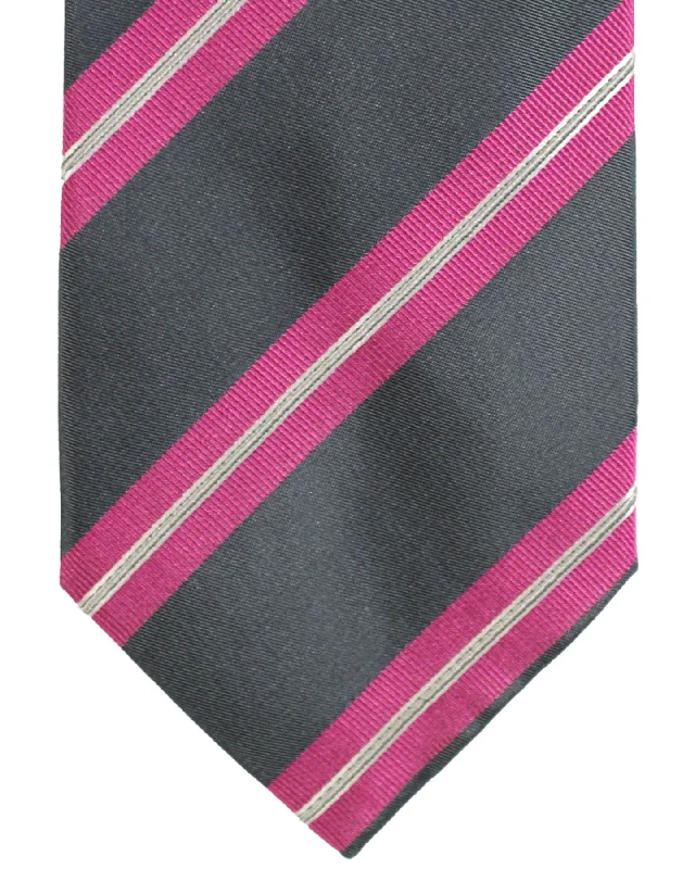 Men's tie with floral accents for a smart-casual look-Luigi Borrelli Silk Tie Gray Pink Stripes