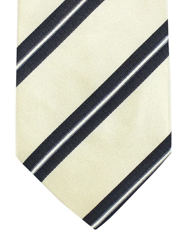 Best men's tie for a formal office dinner-Luigi Borrelli Silk Tie Ivory Dark Blue Stripes