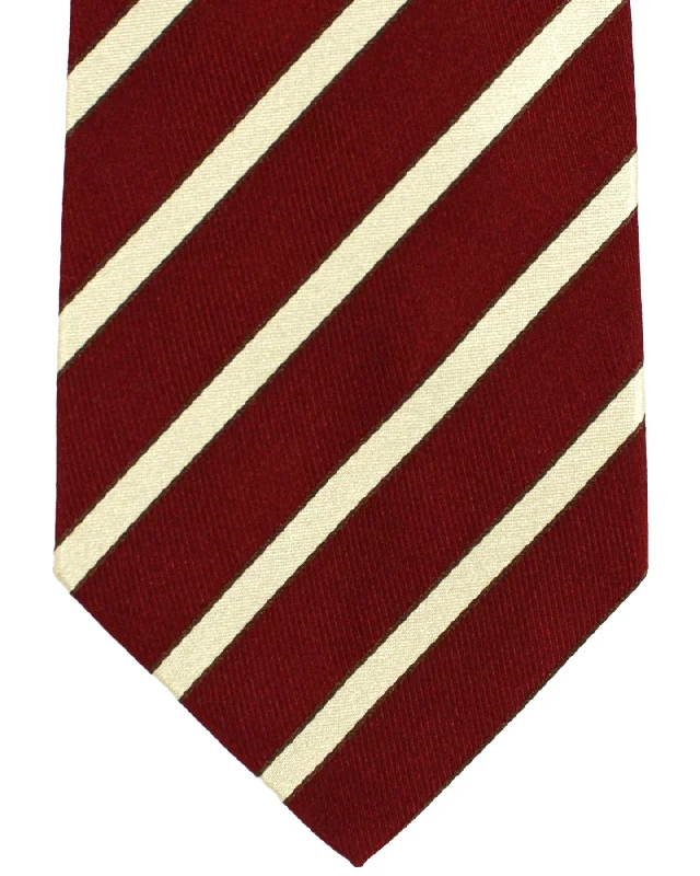 Classic men's tie for upscale holiday parties-Luigi Borrelli Silk Tie Maroon Stripes