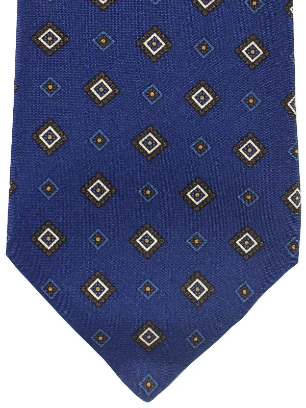 Classic men's tie with diamond texture-Luigi Borrelli Silk Tie Navy Geometric SALE