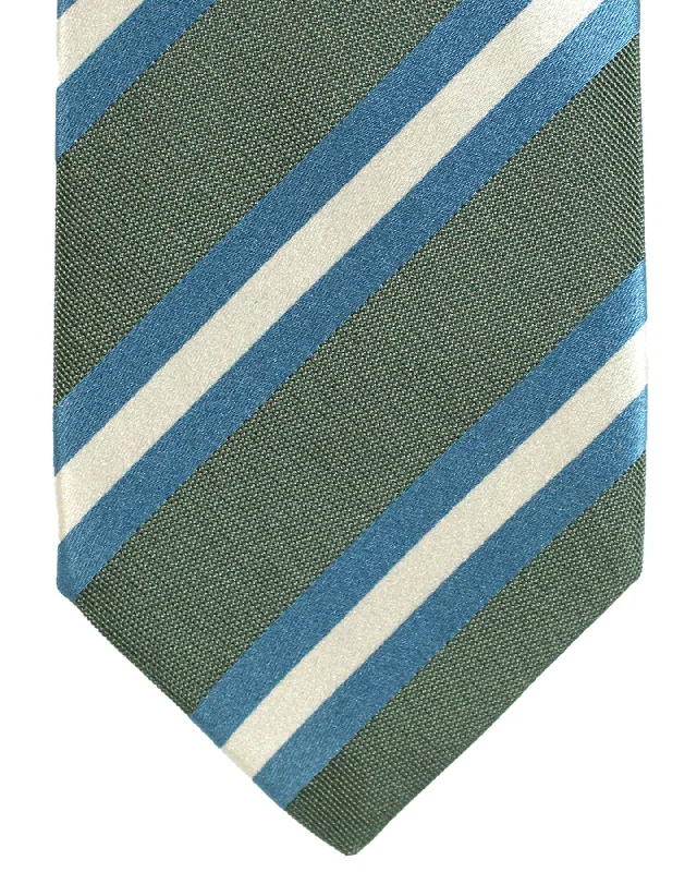 Stylish men's tie with deep color tones for formal occasions-Luigi Borrelli Silk Tie Seafoam Blue Stripes