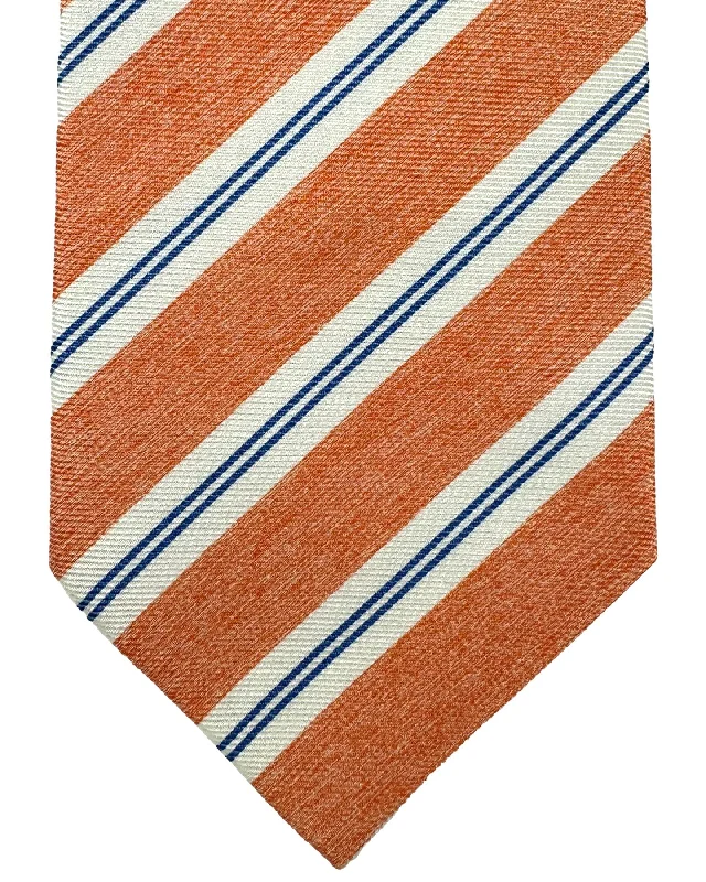 Men's tie for a sophisticated brunch event-Luigi Borrelli Silk Tie Orange Royal Blue Stripes SALE