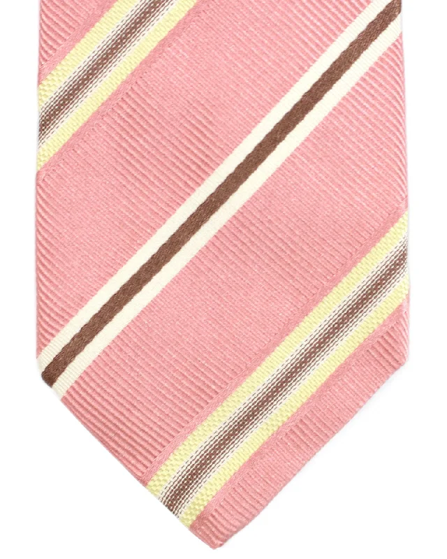 Men's silk tie with paisley design for special occasions-Luigi Borrelli Silk Tie Pink Brown Stripes