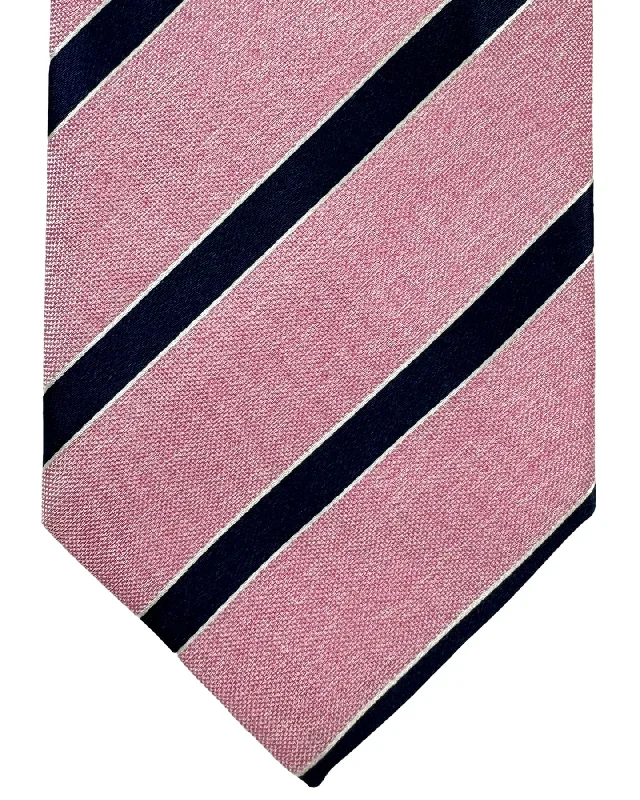 Men's tie with fine stripes for professional wear-Luigi Borrelli Silk Tie Pink Navy Silver Stripes