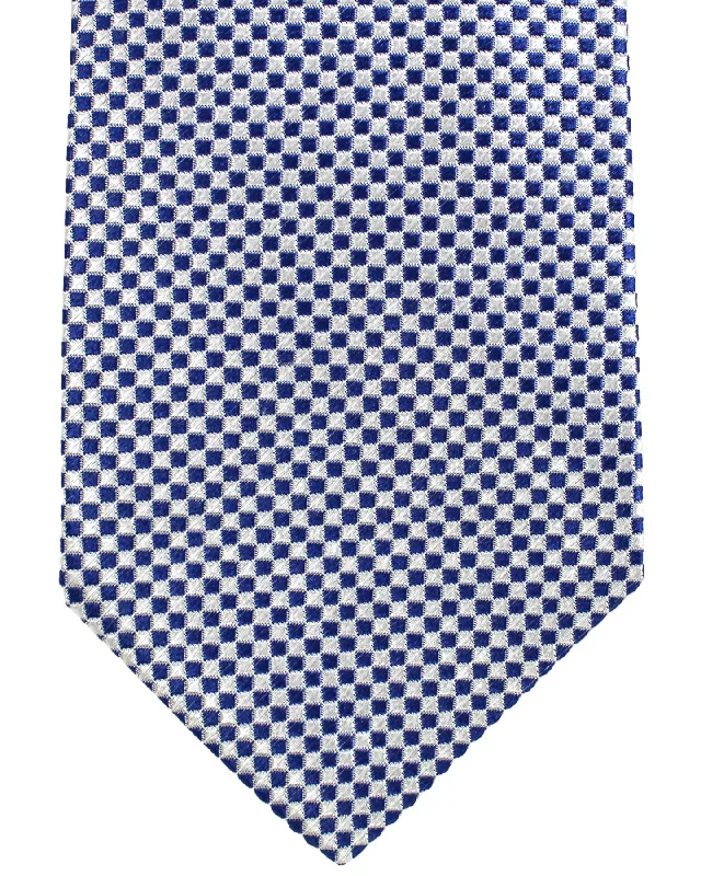 Men's tie with modern patterns for high-end events-Luigi Borrelli Silk Tie Royal Blue Silver Squares