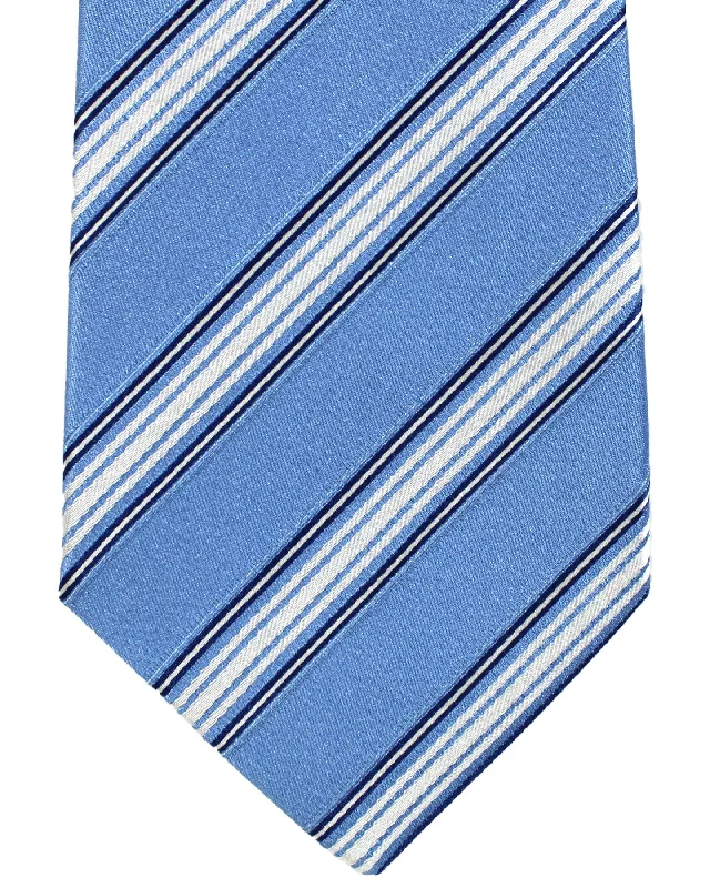 Men's tie with modern patterns for high-end events-Luigi Borrelli Silk Tie Sky Blue Stripes - Sartorial Neckwear