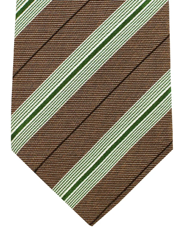 Best tie for luxury weddings with sophisticated patterns-Luigi Borrelli Silk Tie Taupe Green Stripes