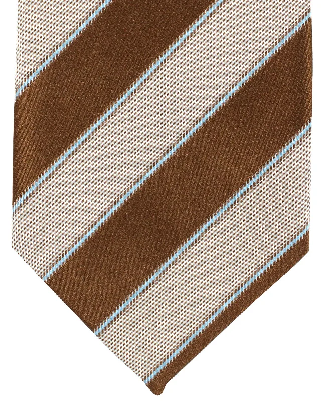 Men's tie with subtle texture for professional wear-Luigi Borrelli Tie Brown Stripes SALE