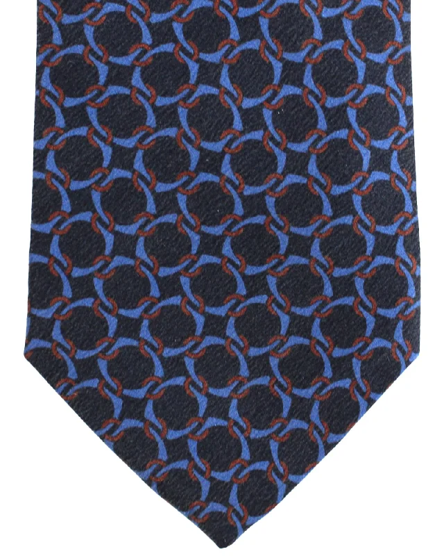 Men's tie with smooth satin finish-Luigi Borrelli Tie Dark Blue Brown Geometric