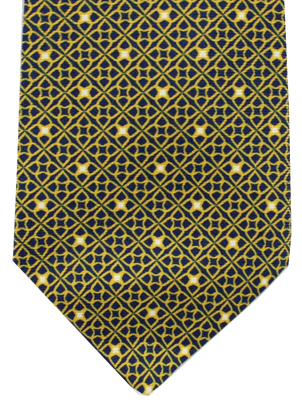 Men's tie for luxury corporate parties-Luigi Borrelli Tie Dark Blue Gold Geometric SALE