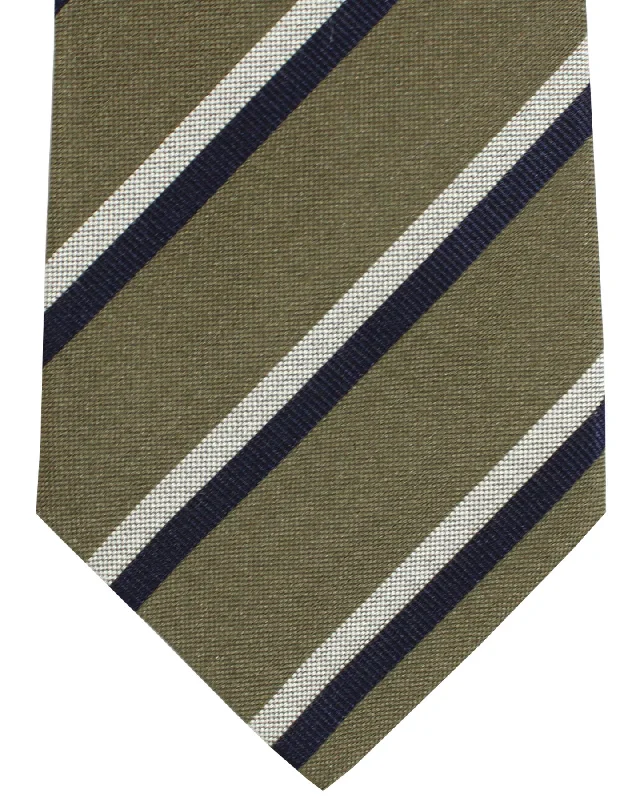 Men's tie for upscale charity events-Luigi Borrelli Tie Forest Green Stripes