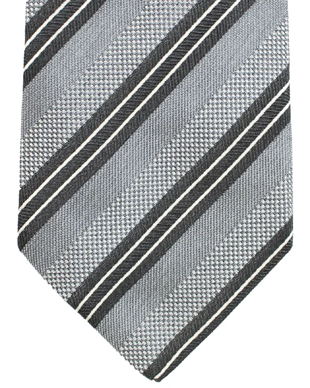 Men's tie for smart-casual office wear-Luigi Borrelli Tie Gray Stripes