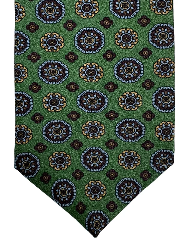 Men's tie with rich blue tones for events-Luigi Borrelli Tie Green Medallions - Sartorial