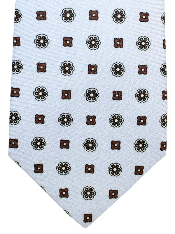 Men's tie with colorful checks for casual wear-Luigi Borrelli Tie Light Blue Brown Medallions SALE