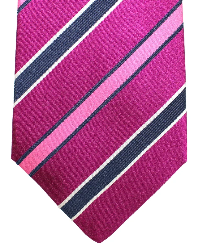 Best tie for wedding season-Luigi Borrelli Tie Magenta Pink Navy Stripes