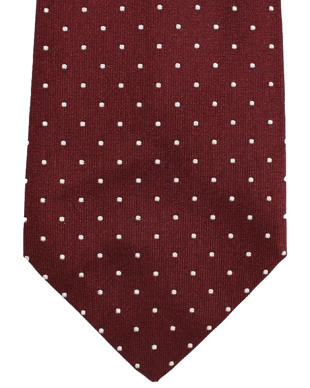 Stylish men's tie with bold patterns-Luigi Borrelli Silk Tie Maroon Silver Mini Dots Design