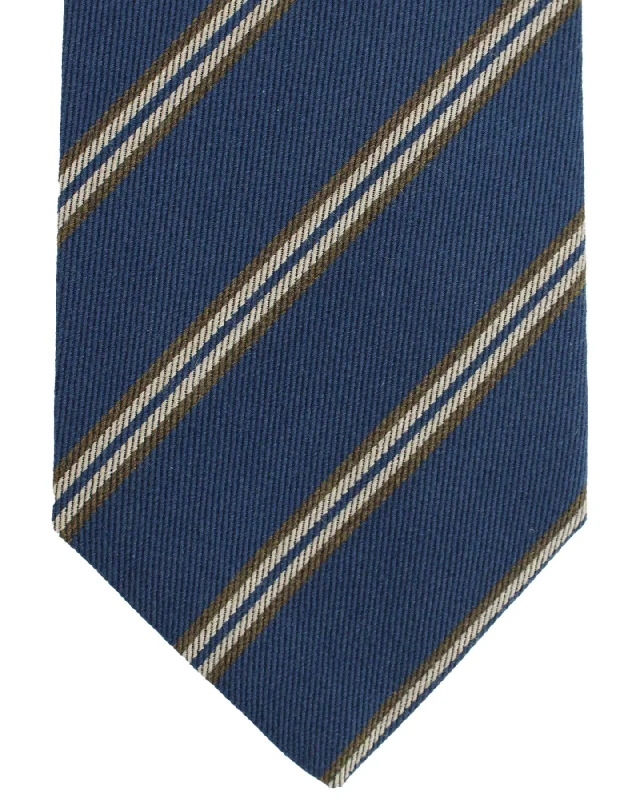 Stylish men's tie with floral accents-Luigi Borrelli Wool Tie Midnight Blue Stripes Design