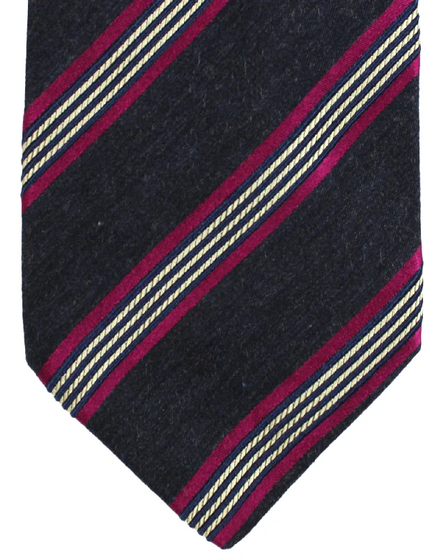 Men's tie with bold checks for casual wear-Luigi Borrelli Tie Navy Magenta Stripes