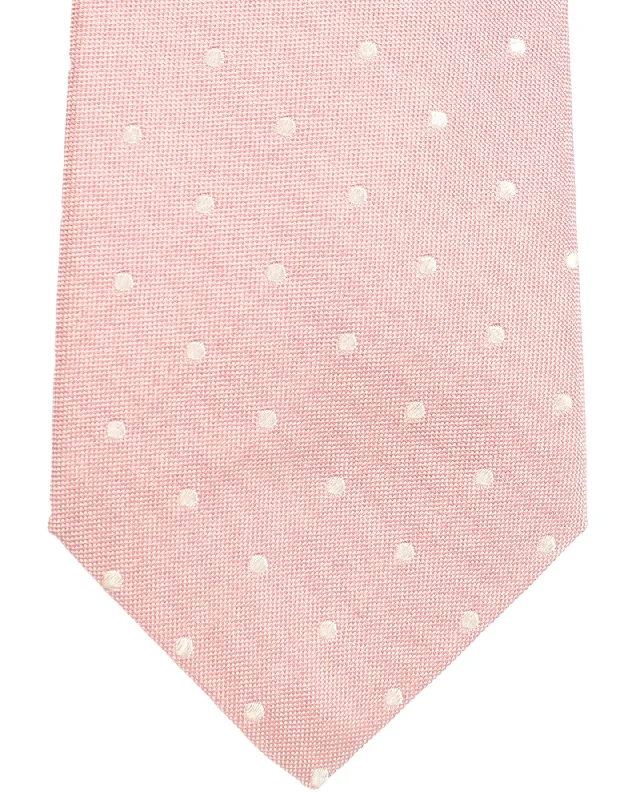 Modern men's tie with geometric patterns-Luigi Borrelli Tie Pink Mini Dots Design