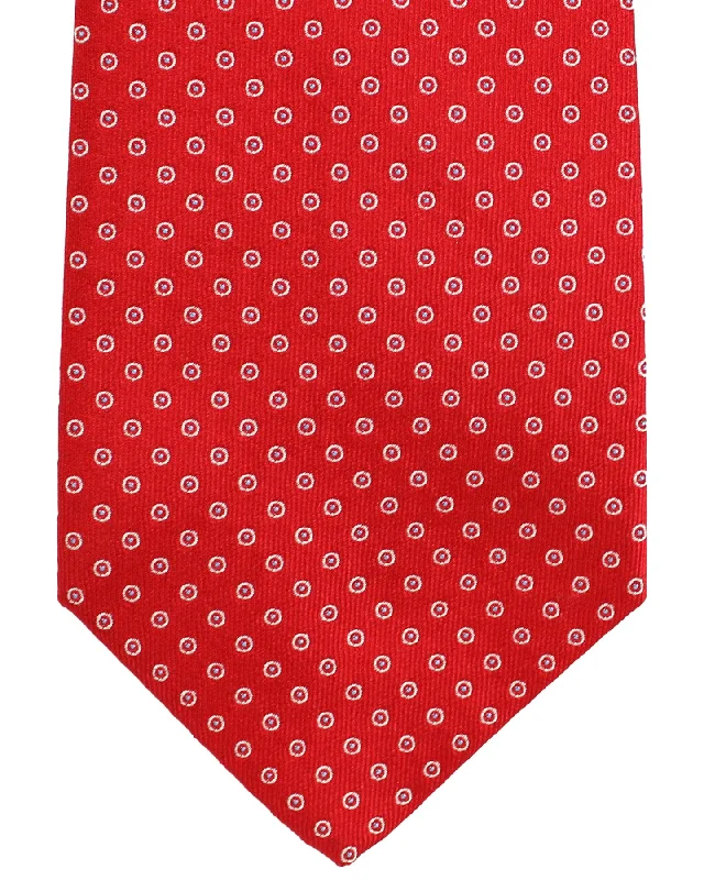 Men's tie with stripes and dots design-Luigi Borrelli Tie Red Mini Circles Design