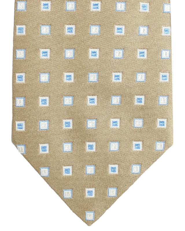 Men's tie with subtle stripes for formal wear-Luigi Borrelli Tie Taupe Blue Silver Squares