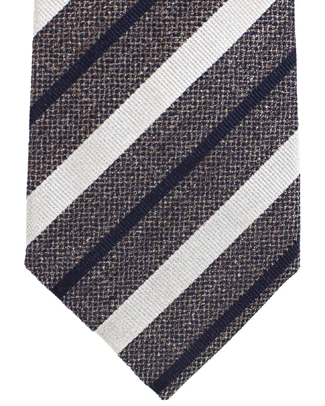 Stylish men's tie with bold patterns-Luigi Borrelli Tie Taupe Gray Stripes SALE