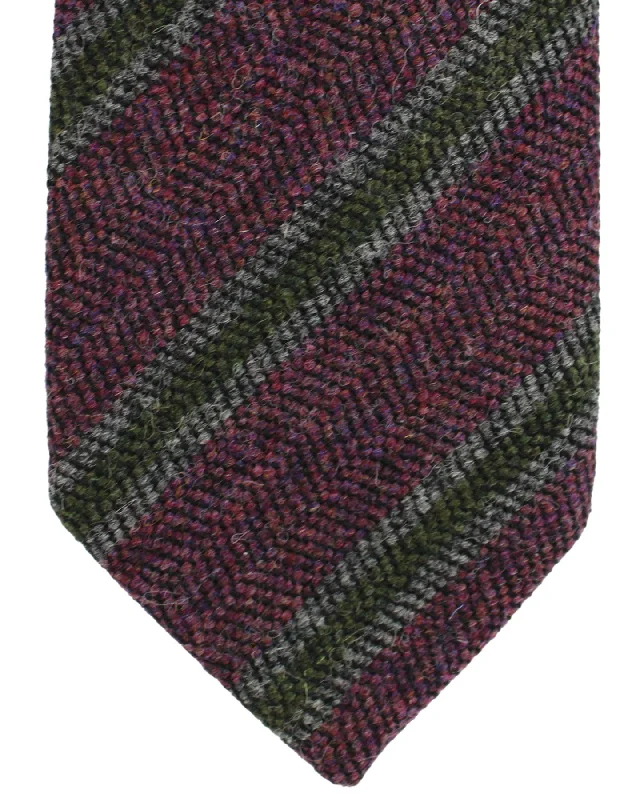 Men's tie for a formal holiday gathering-Luigi Borrelli Tie Bordeaux Gray Stripes Design