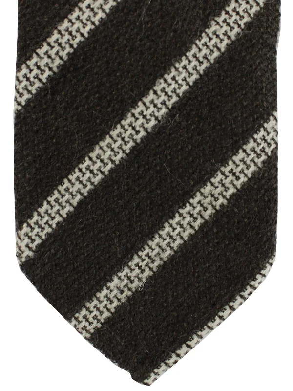 Designer men's tie with contemporary print-Luigi Borrelli Unlined Tie Brown Black Gray Stripes Wool SALE