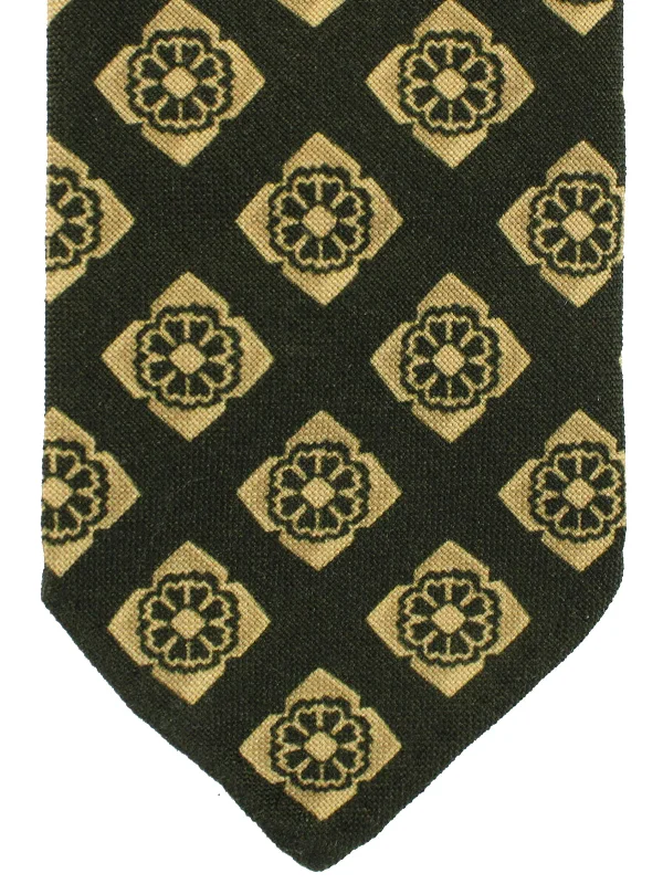 Affordable men's tie for everyday wear-Luigi Borrelli Unlined Tie Dark Green Medallions - Wool Silk SALE