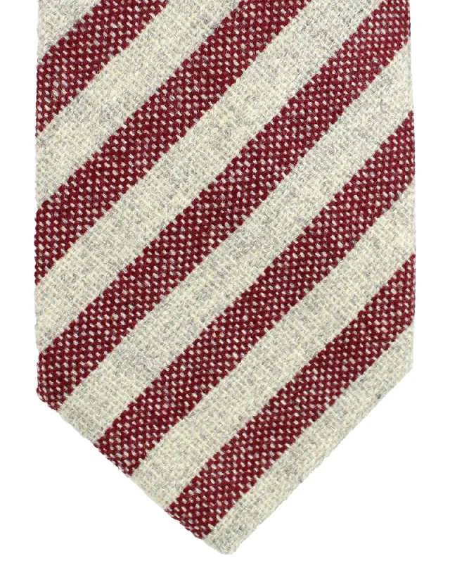 Men's silk tie for Christmas dinner-Luigi Borrelli Cashmere Tie Gray Bordeaux Stripes Design