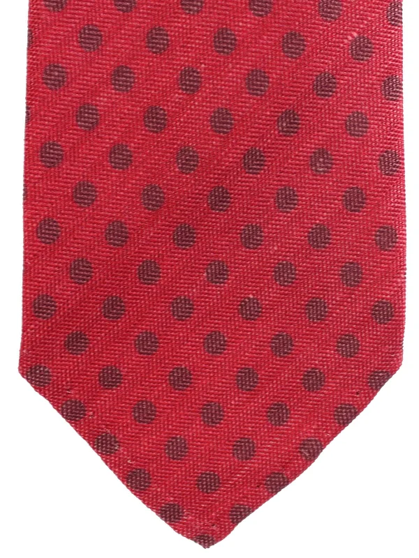 Men's tie with modern houndstooth pattern-Luigi Borrelli Unlined Tie Hot Pink Polka Dots Linen Silk FINAL SALE