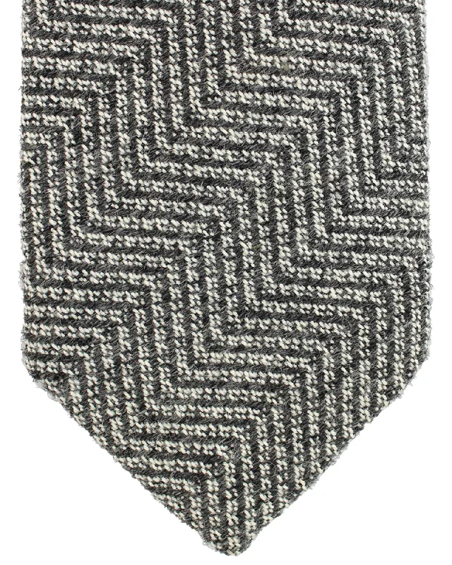 Elegant men's tie for formal gatherings-Luigi Borrelli Wool Silk Tie Gray Zig Zag